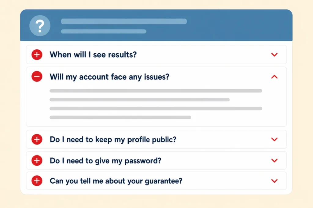 FAQ accordion on purchasing YouTube views, as featured on BoostMe.com
